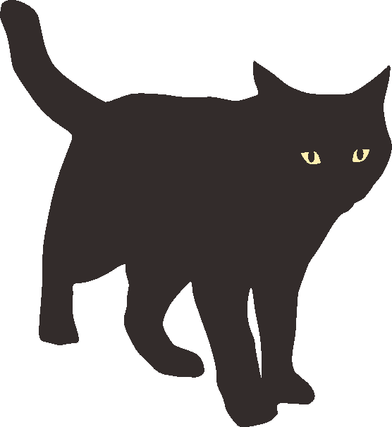 じっと何かを見ている黒猫のイラスト