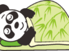 笹模様の布団にくるまって眠っているパンダのイラスト
