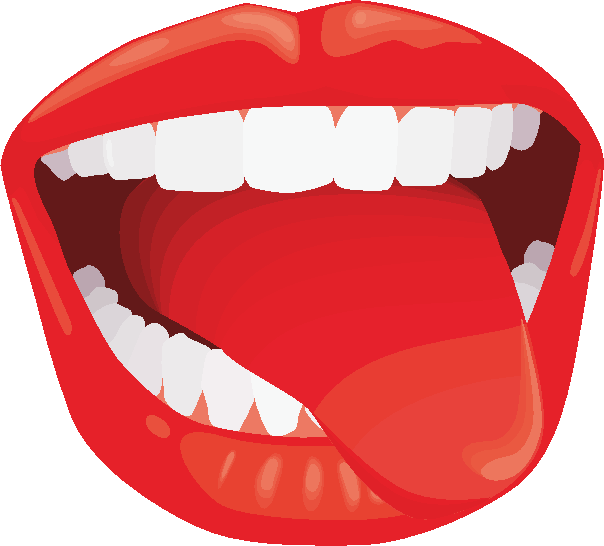 白い歯の間から舌を出している口のイラスト