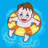 海で浮き輪遊びをしている男の子のイラスト
