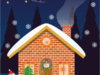 クリスマスを迎える家のイラスト画像