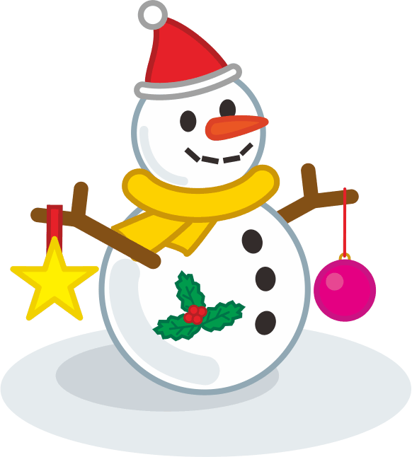 クリスマス飾りがついている雪だるまのイラスト