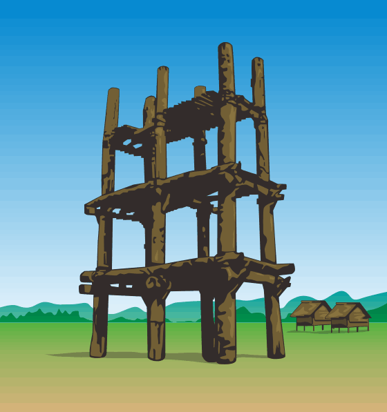 掘立柱建物のある三内丸山遺跡のイラスト