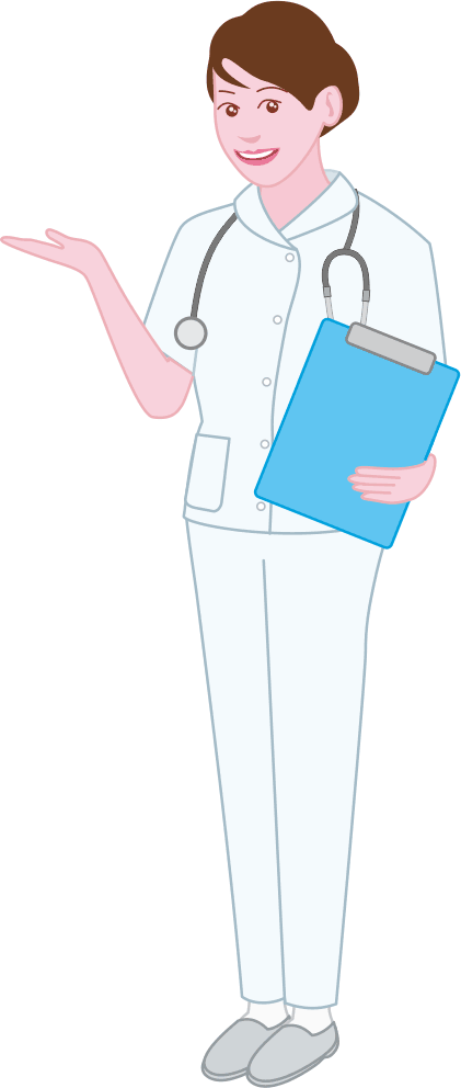 患者を検査へ案内する女性看護師のイラスト
