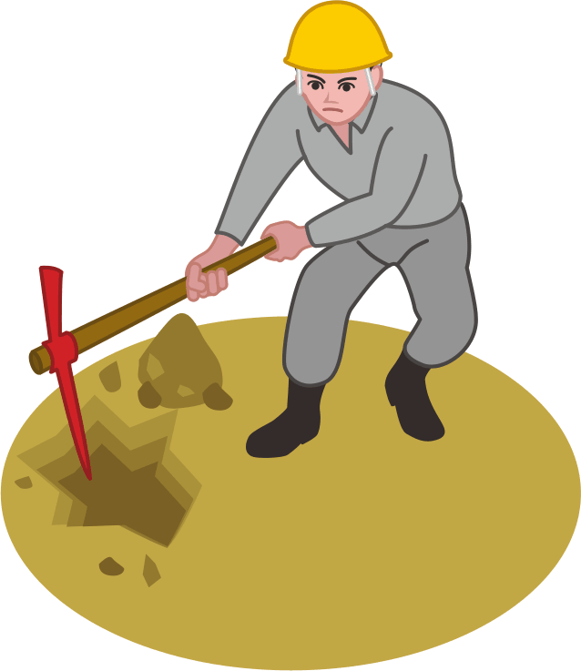 ツルハシで穴を掘っている作業員のイラスト