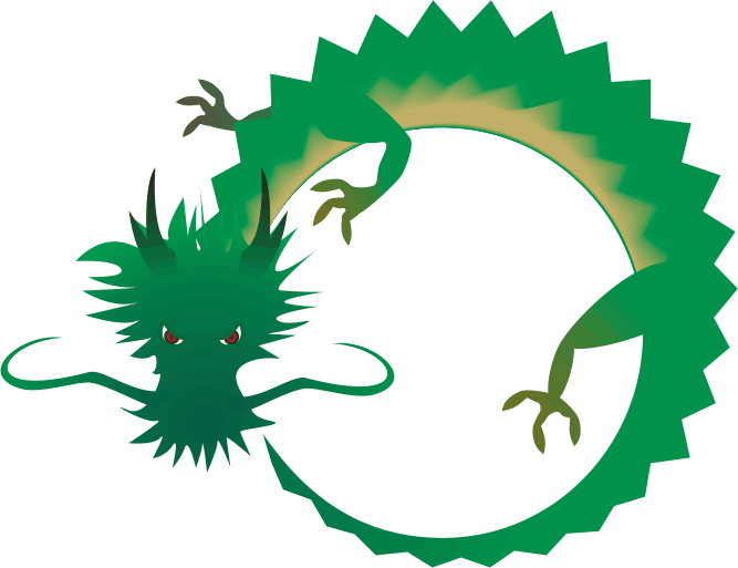 円を描いて舞っている緑色の龍のイラスト