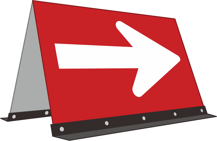 ドライバーを誘導する路上の矢印看板（右向き）のイラスト