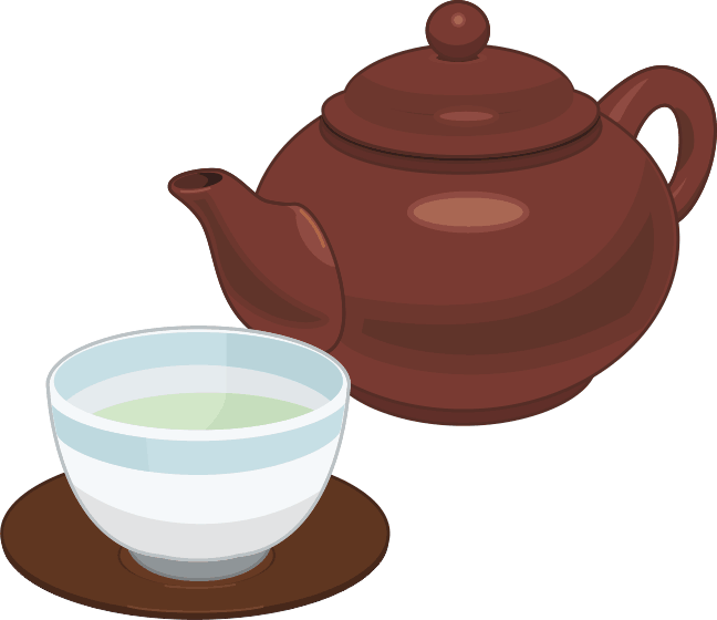 急須とお茶の入った湯呑のイラスト
