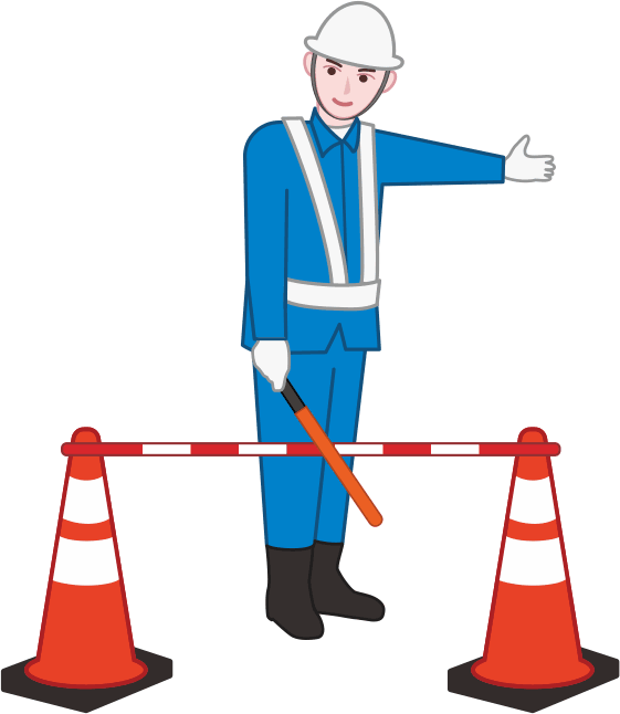 道路工事現場で交通整理をしている警備員のイラスト