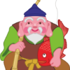 七福神のメンバーである恵比寿様が鯛を抱きかかえているイラスト