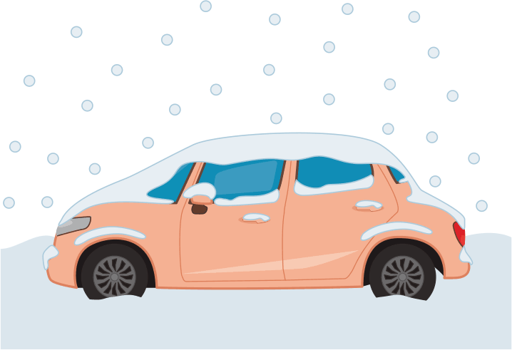 雪が降って乗用車に雪が積もっているイラスト
