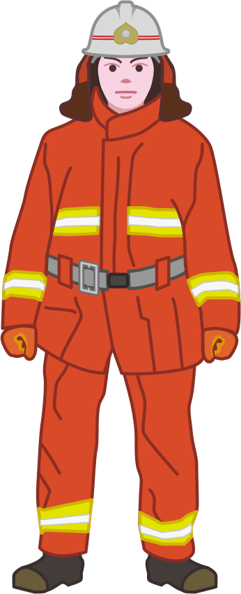 防火服で身を固めた若い消防士のイラスト