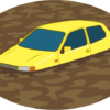 洪水で濁水に水没した乗用車のイラスト