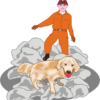 行方不明者の捜索に活躍している災害救助犬のイラスト