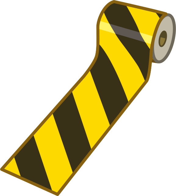 工事現場で安全のための注意喚起を促すトラテープのイラスト