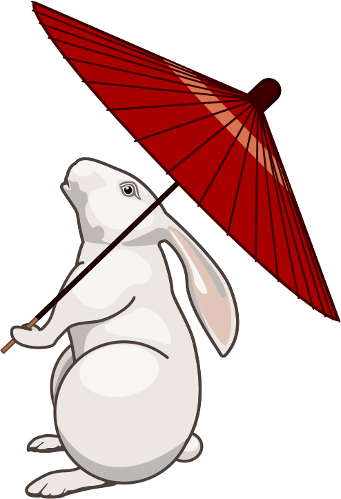 和傘をさして空を見上げているウサギのイラスト