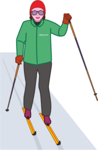 雪原でクロスカントリースキーを楽しんでいる女性のイラスト