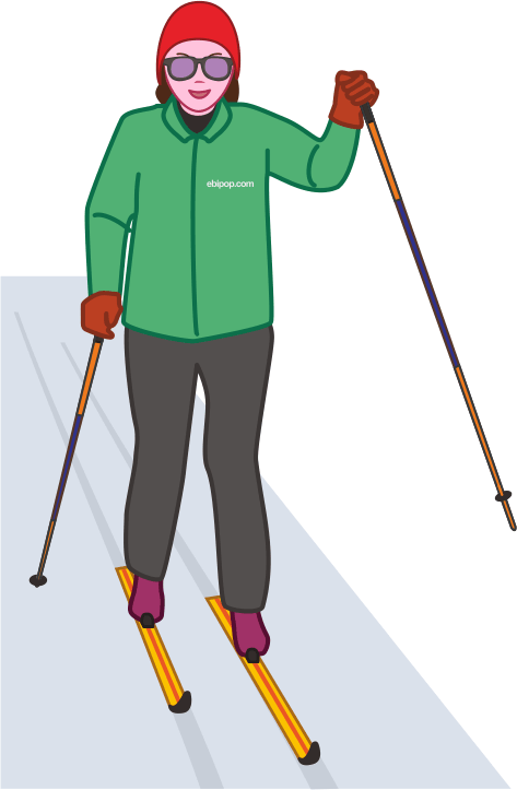 雪原でクロスカントリースキーを楽しんでいる女性のイラスト