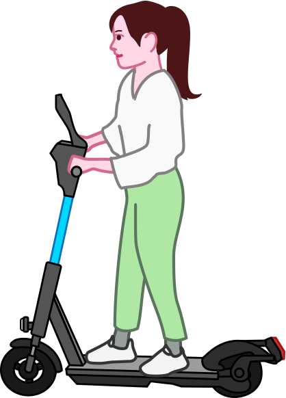 若い女性が電動キックボードに乗っているイラスト