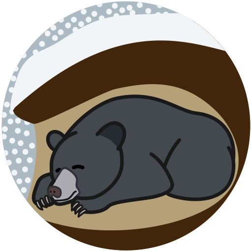 穴の中で冬眠しているクマのイラスト。