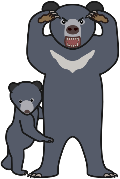 子熊を守るために威嚇する母熊のイラスト。