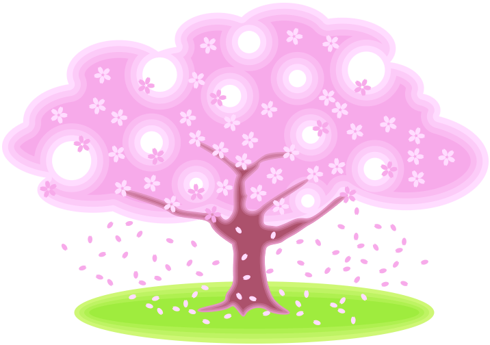 横に拡がった桜の木のシンプルなイラスト。