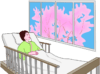 病室の窓から桜を眺めている入院患者のイラスト。