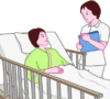 看護師の説明を聞いている女性入院患者のイラスト。