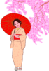 枝垂桜と和傘をさした女性のイラスト