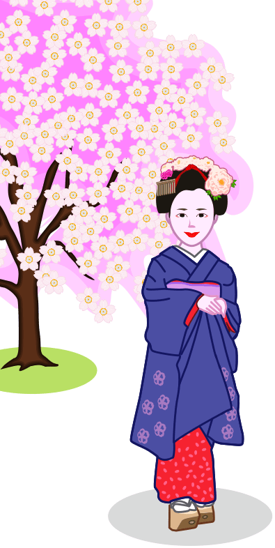 舞妓さんと桜のイラスト