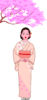 桜の花の下にたたずむ和服美人のイラスト