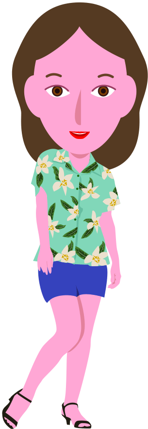 暑い夏にアロハシャツと短パンを楽しんでいる若い女性のイラスト