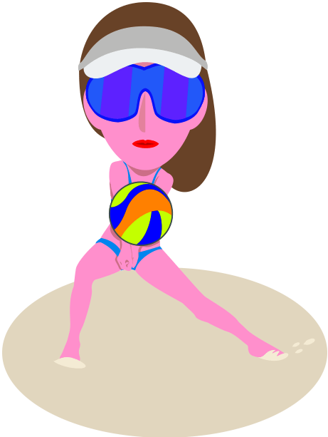 海辺でビーチバレーを楽しんでいる水着姿の女性のイラスト