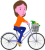 自転車に乗って買物をしている女性のイラスト