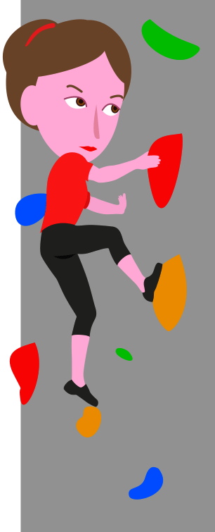 ボルダリングに挑戦している若い女性のイラスト