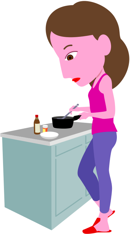 家で料理をしている若い女性のイラスト