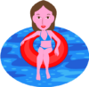 浮き輪に乗って遊んでいる水着姿の若い女性のイラスト
