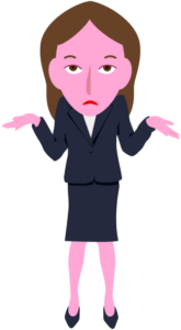 肩をすくめてお手上げポーズをしている女性社員のイラスト | コピペOK！無料イラスト素材 — ebipop