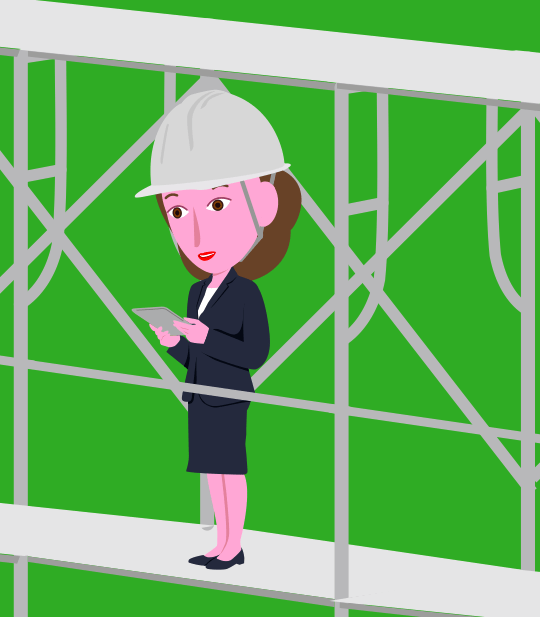 建築現場を視察している施主会社の女性社員のイラスト