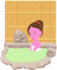 温泉の岩風呂でリラックスしている女性のイラスト