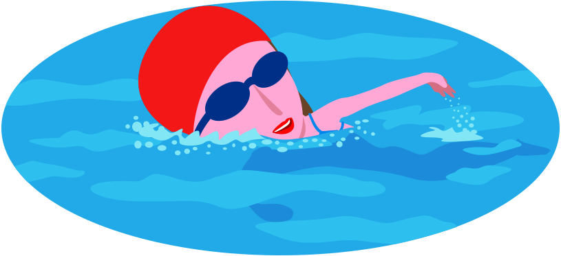 プールで泳いで体力の増強に励んでいる若い女性のイラスト