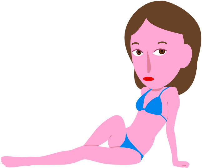 脚を伸ばして座っている水着女性のイラスト