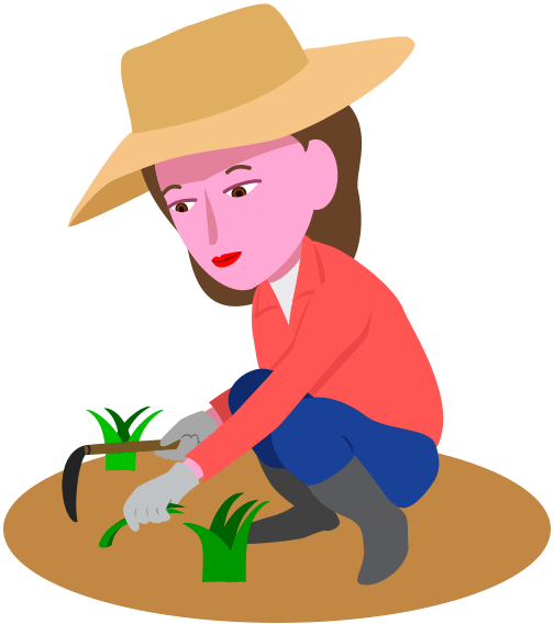 庭の草取りをしている女性のイラスト