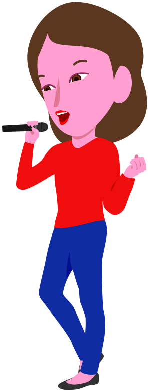 カラオケで熱唱している若い女性のイラスト
