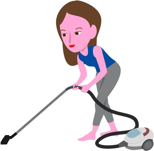 床を電気掃除機で清掃している女性のイラスト