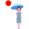 直射日光の下で日傘をさして立っている女性のイラスト
