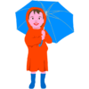 雨合羽を着て傘をさしている男の子のイラスト