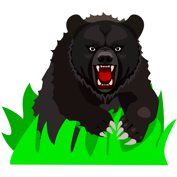 草むらから飛び出して襲ってくるクマのイラスト