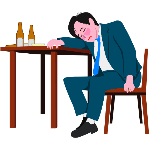 居酒屋で酩酊している若いサラリーマン男性のイラスト