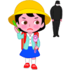 後をつけて来た怪しい大人を警戒する小学生の女の子のイラスト